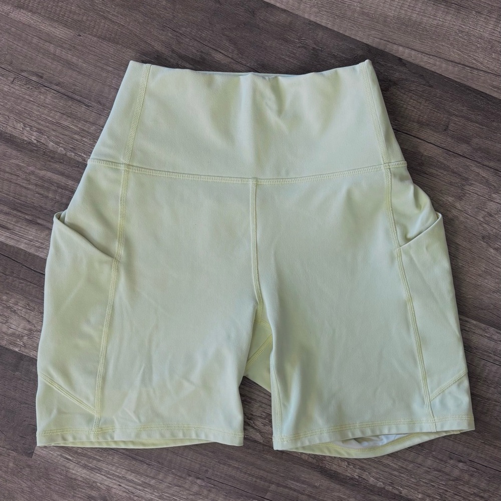Fabletics Pale Yellow Bike Shorts High-Waisted Stretchy